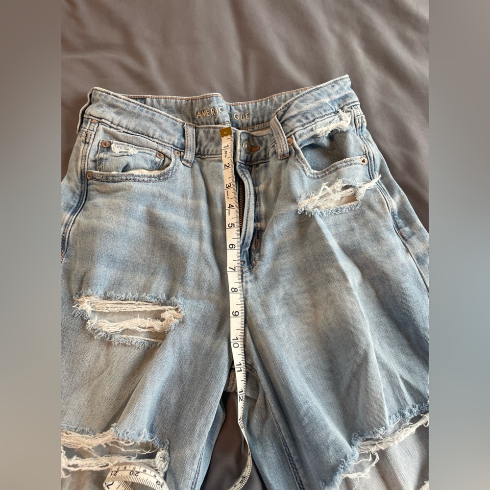 American Eagle Outfitters Distressed Light Blue Wide Leg Jeans - Picture 4 of 8